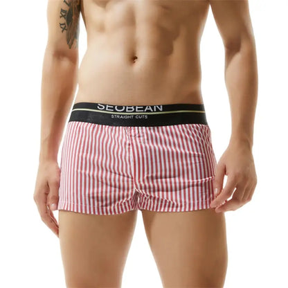 Seobean Herren-Boxershorts aus 100 % Baumwolle, niedrige Taille, gestreift, für den Alltag