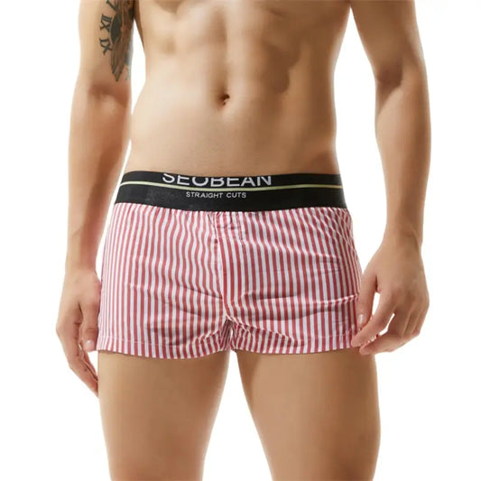 Seobean Men's 100% Cotton Low-Rise Striped Boxer Shorts Everyday Wear