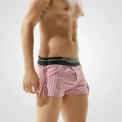 Seobean Men's 100% Cotton Low-Rise Striped Boxer Shorts Everyday Wear