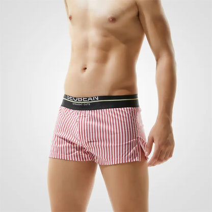 Seobean Men's 100% Cotton Low-Rise Striped Boxer Shorts Everyday Wear