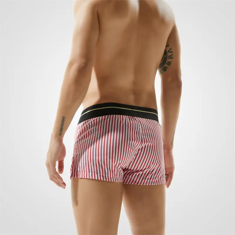 Seobean Herren-Boxershorts aus 100 % Baumwolle, niedrige Taille, gestreift, für den Alltag