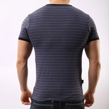 Camisa interior de rayas con cuello en V de fibra de bambú ecológica para hombre de DomiGe