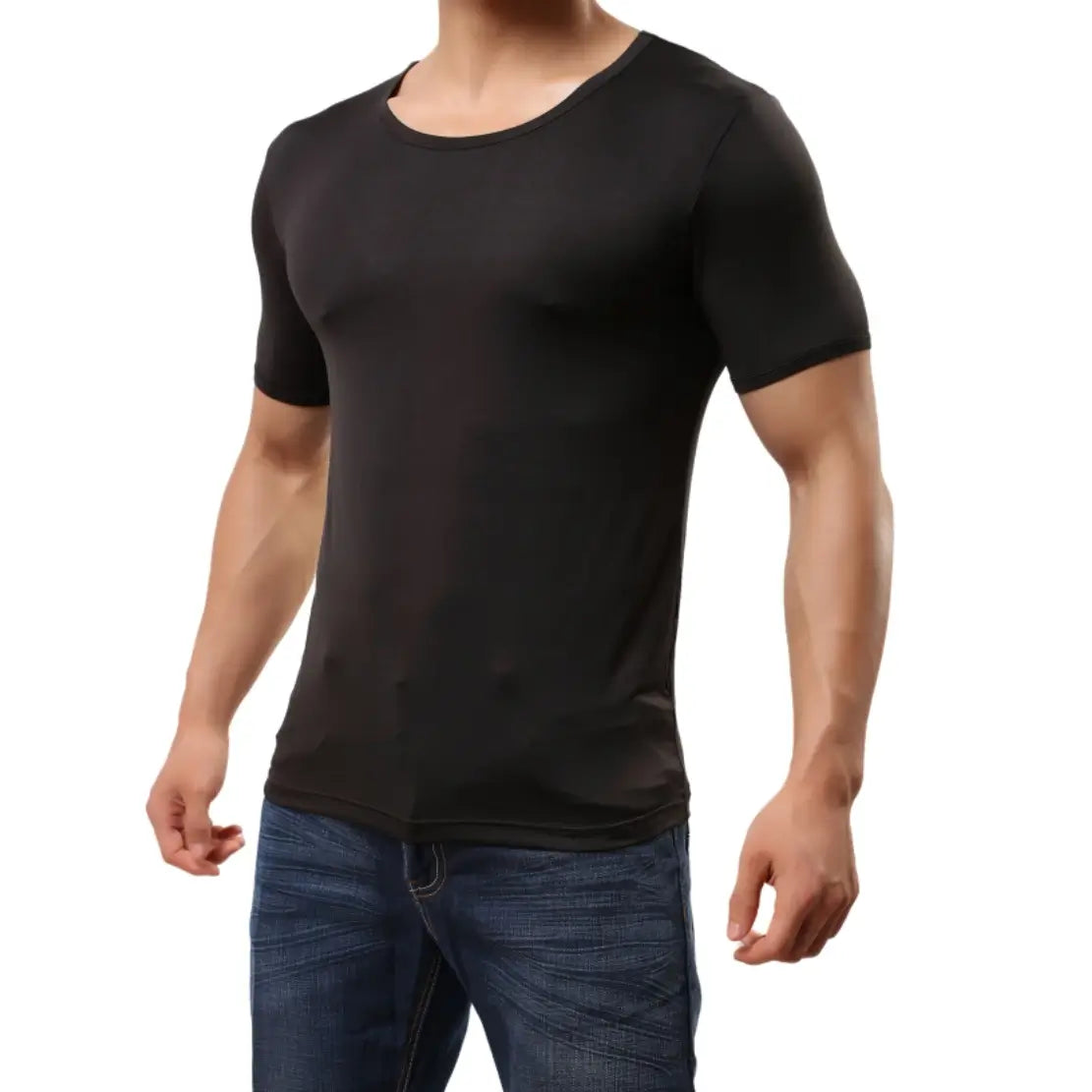 Camiseta interior clásica de cuello redondo y corte elástico para hombre de DomiGe