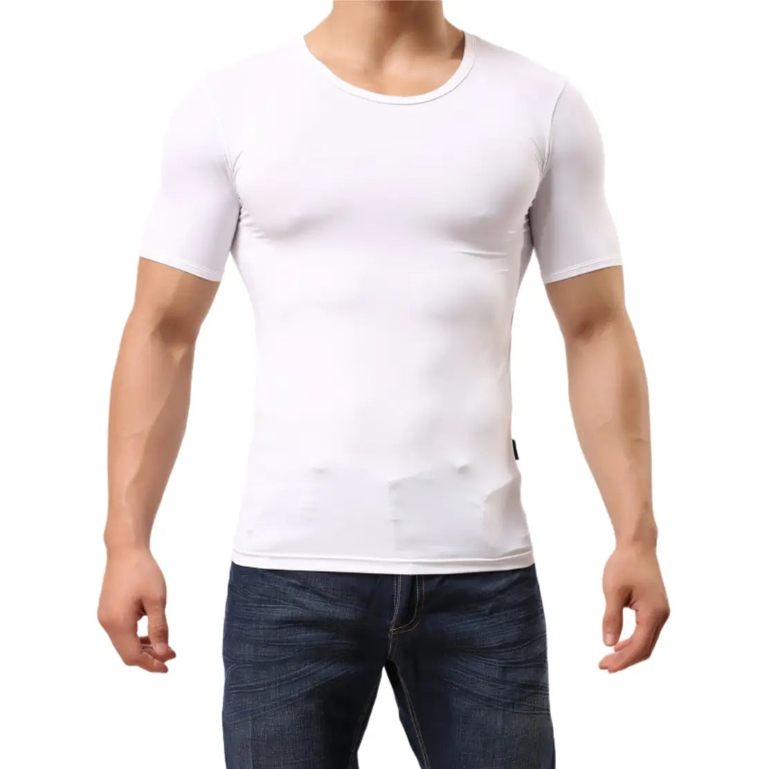 Camiseta interior clásica de cuello redondo y corte elástico para hombre de DomiGe