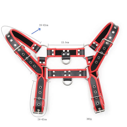Arnés de cuero rojo DomiGe para hombre: atrevido, sexy y versátil