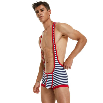 TAUWELL Men's Stripe Wrestling Singlet with Zipper - Stylish and Comfortable Athletic Wear