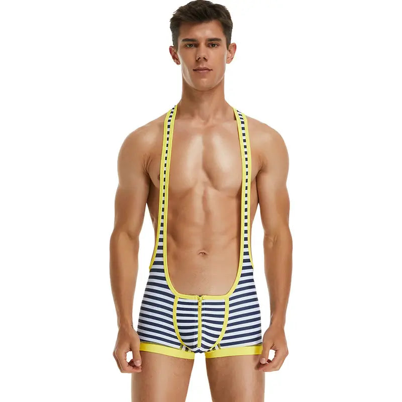 TAUWELL Men's Stripe Wrestling Singlet with Zipper - Stylish and Comfortable Athletic Wear