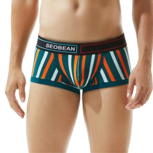Seobean Men's Low Rise Stripe Boxer Briefs Cotton Stretch Trunk Underwear