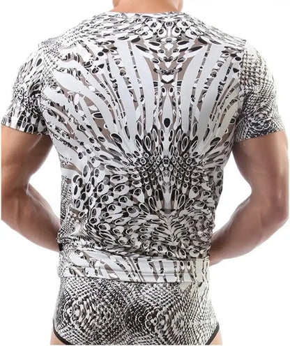 Dominik Men's Artistic Amber Glass Print Crew Neck Undershirt