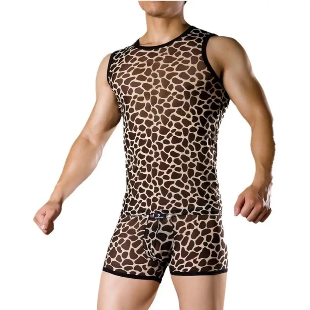 Camiseta sin mangas de malla con estampado de leopardo para hombre de Dominik: camiseta interior transpirable