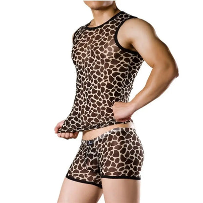 Camiseta sin mangas de malla con estampado de leopardo para hombre de Dominik: camiseta interior transpirable