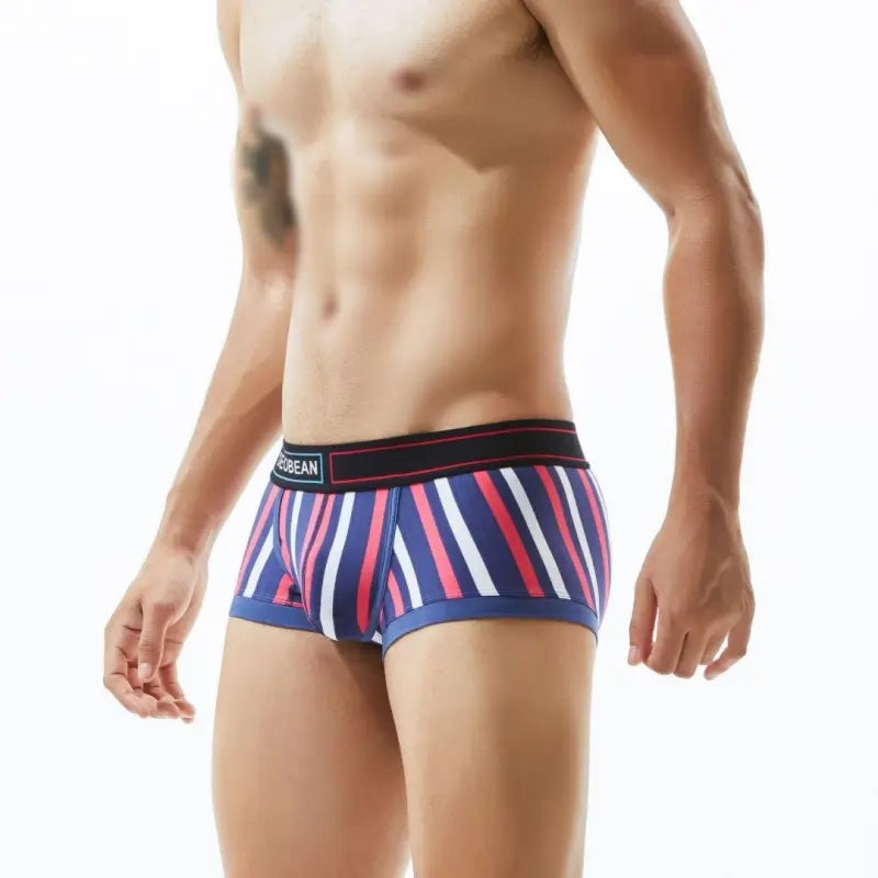 Seobean Men's Low Rise Stripe Boxer Briefs Cotton Stretch Trunk Underwear