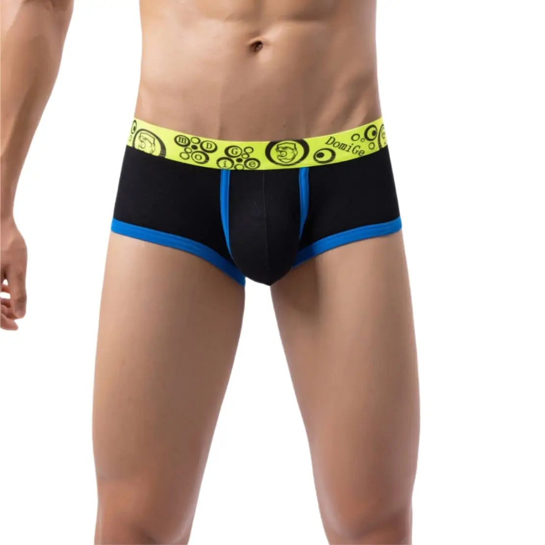 DomiGe Men's Low Rise Trunks - Unique Fluorescent Waistband with Logo