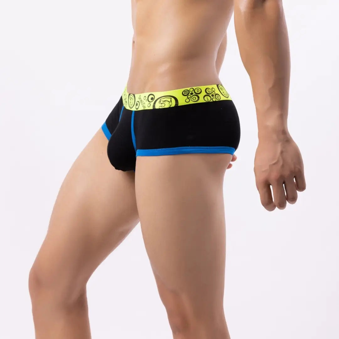 DomiGe Men's Low Rise Trunks - Unique Fluorescent Waistband with Logo