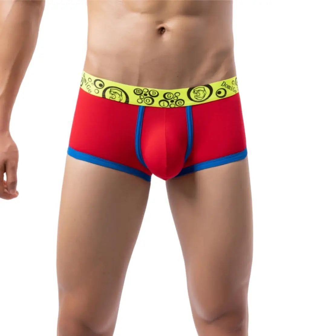 DomiGe Men's Low Rise Trunks - Unique Fluorescent Waistband with Logo