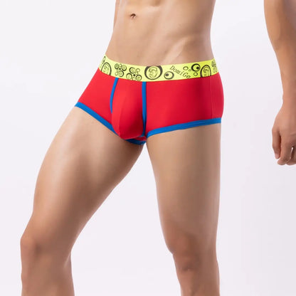 DomiGe Men's Low Rise Trunks - Unique Fluorescent Waistband with Logo