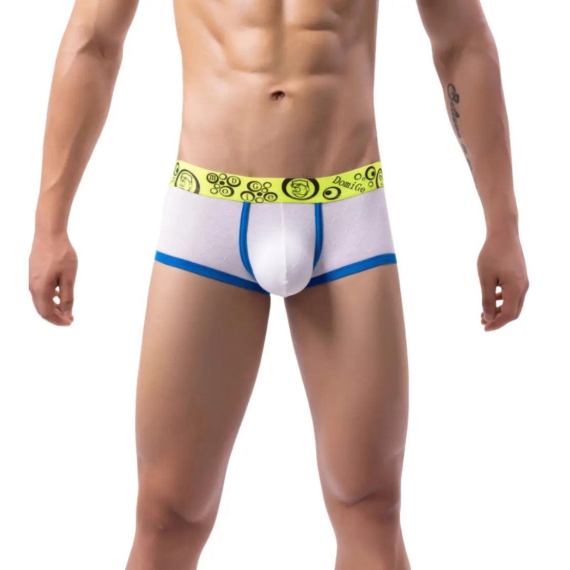 DomiGe Low Rise Trunks für Herren – Einzigartiger fluoreszierender Bund mit Logo