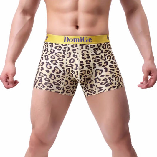 DomiGe Men's Leopard Boxer Briefs - Ice Silk Comfort with U Pouch