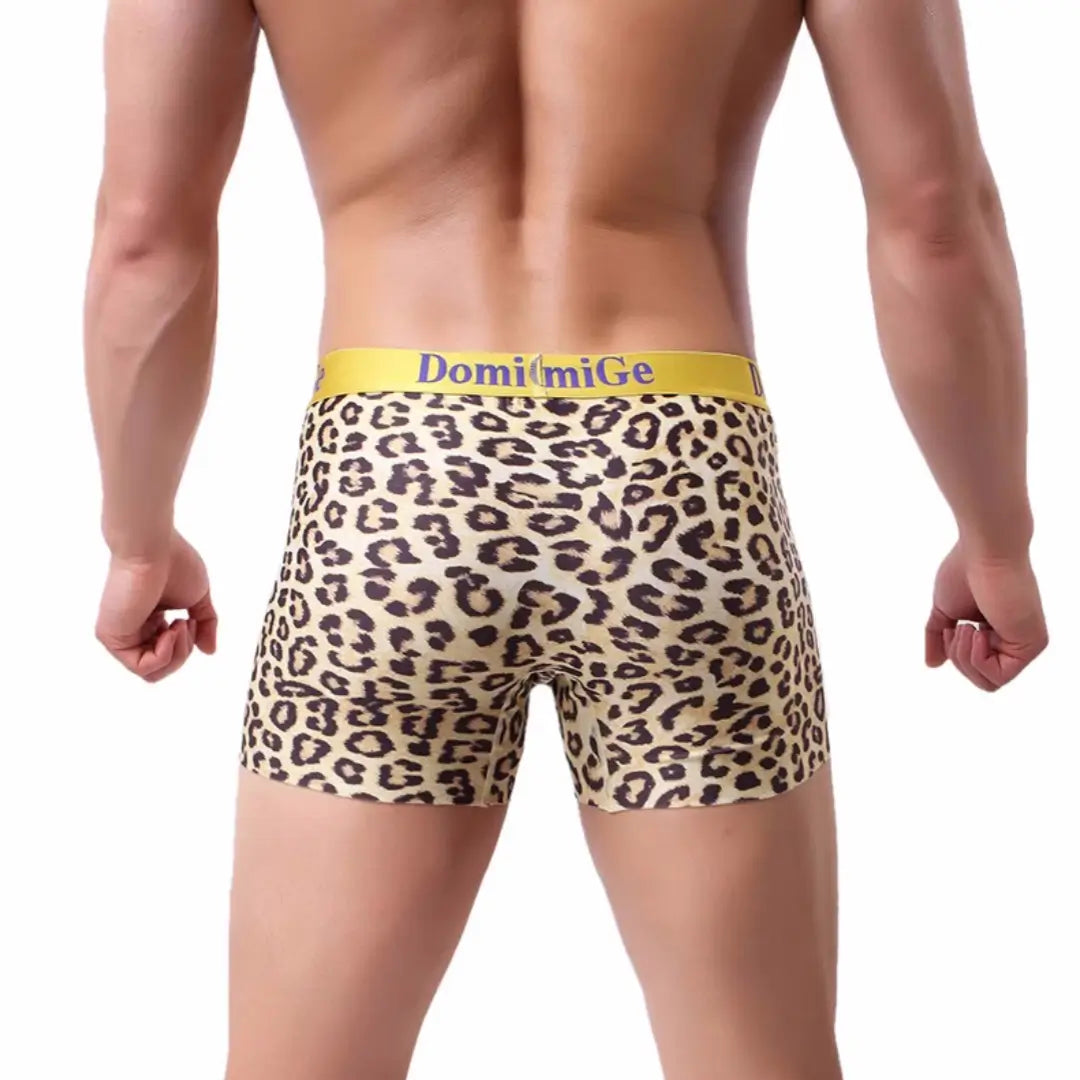 DomiGe Men's Leopard Boxer Briefs - Ice Silk Comfort with U Pouch