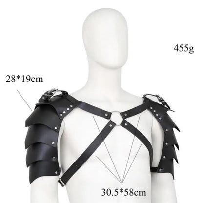Men's Black Dragon Scale BDSM Harness - Adjustable Leather Pauldrons