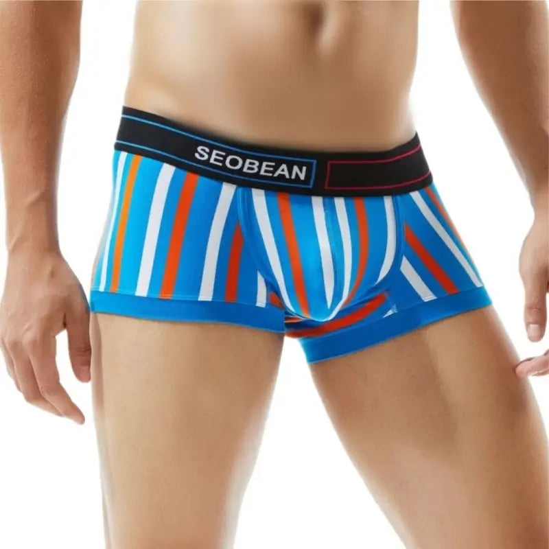 Seobean Men's Low Rise Stripe Boxer Briefs Cotton Stretch Trunk Underwear