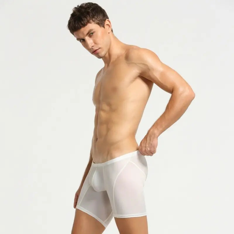 Seobean Men's Low Rise Long Boxer Briefs, Nylon Spandex Blend with Elastic Waistband