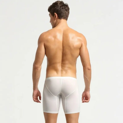 Seobean Men's Low Rise Long Boxer Briefs, Nylon Spandex Blend with Elastic Waistband