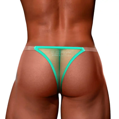 Green mesh thong rear view showing minimal t-back - Adannu AD319