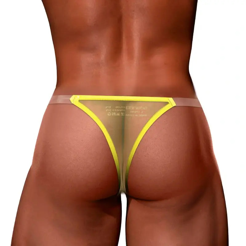 Yellow mesh thong rear view showing minimal t-back - Adannu AD319