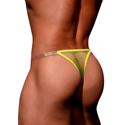 Yellow t-back thong side rear view on model - Adannu AD319