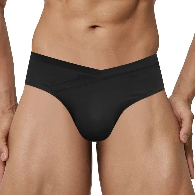 Black modal briefs worn on male model, front view - Adannu AD323