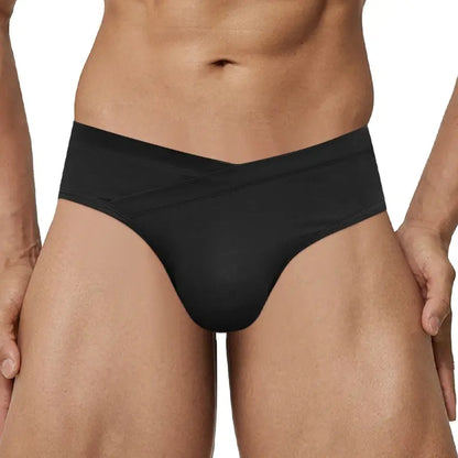 Black modal briefs worn on male model, front view - Adannu AD323
