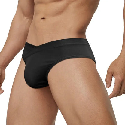 Black waistband-free briefs side view on model - Adannu AD323