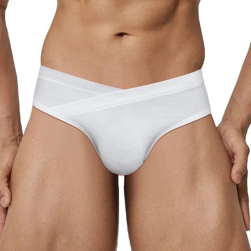 White modal briefs worn on male model, front view - Adannu AD323