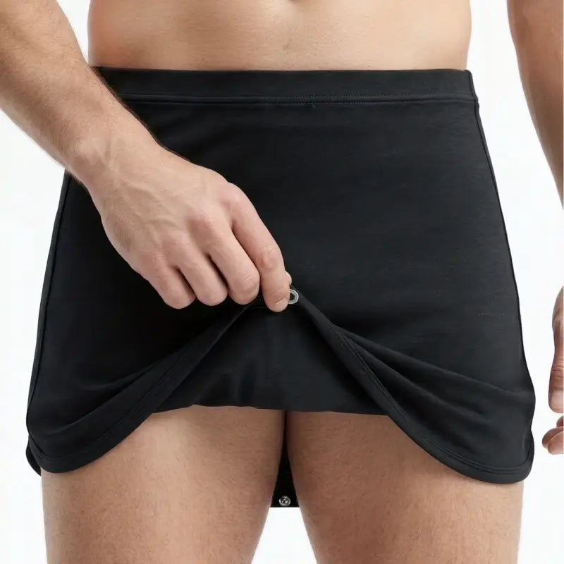 Black sleep skirt snap-button hem open close detail - Adannu AD421