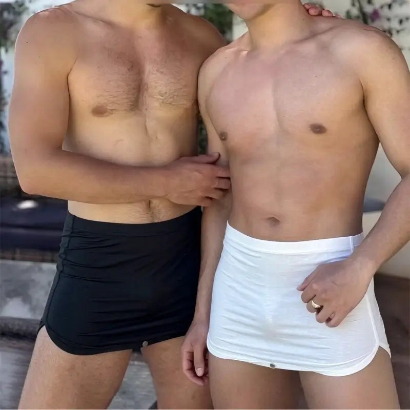 Black and white modal sleep skirts worn by two male models - Adannu AD421