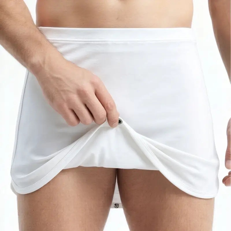 White sleep skirt snap-button hem open close detail - Adannu AD421