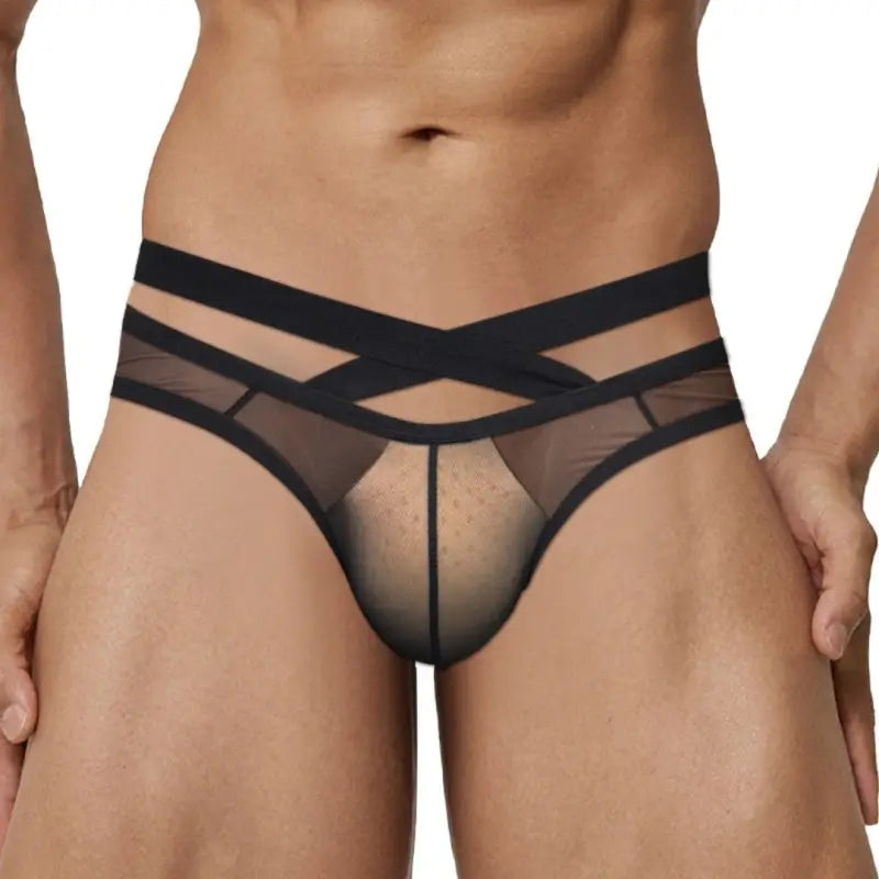 Adannu Briefs Men's Cross Strap Sheer Brief - U-Pouch Mesh Underwear AD322