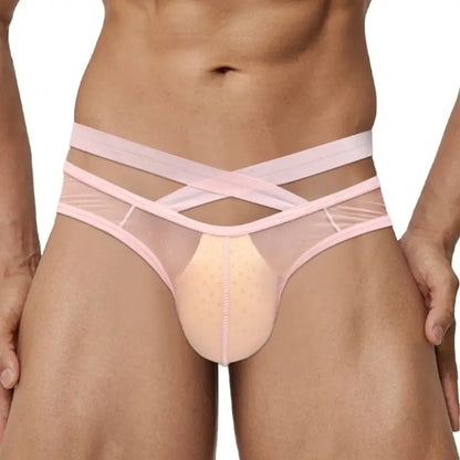 Adannu Briefs Men's Cross Strap Sheer Brief - U-Pouch Mesh Underwear AD322