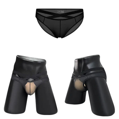 Adannu Briefs Men's Cross Strap Sheer Brief - U-Pouch Mesh Underwear AD322