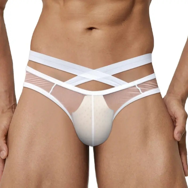 Adannu Briefs Men's Cross Strap Sheer Brief - U-Pouch Mesh Underwear AD322