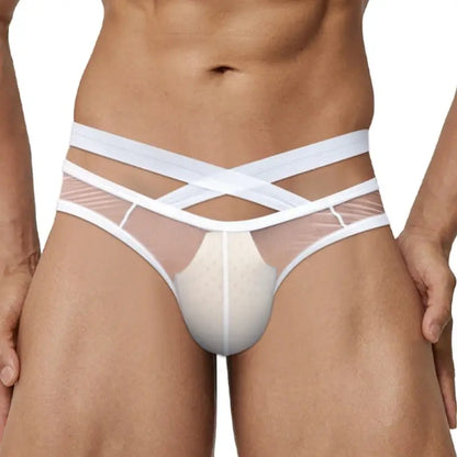 Adannu Briefs Men's Cross Strap Sheer Brief - U-Pouch Mesh Underwear AD322