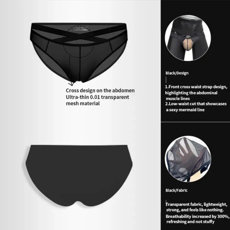 Adannu Briefs Men's Cross Strap Sheer Brief - U-Pouch Mesh Underwear AD322