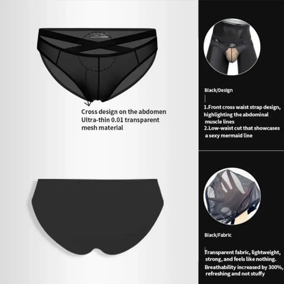 Adannu Briefs Men's Cross Strap Sheer Brief - U-Pouch Mesh Underwear AD322