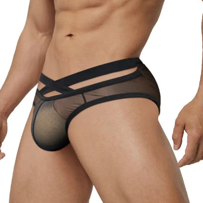 Adannu Briefs Men's Cross Strap Sheer Brief - U-Pouch Mesh Underwear AD322