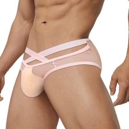 Adannu Briefs Men's Cross Strap Sheer Brief - U-Pouch Mesh Underwear AD322