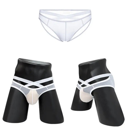 Adannu Briefs Men's Cross Strap Sheer Brief - U-Pouch Mesh Underwear AD322