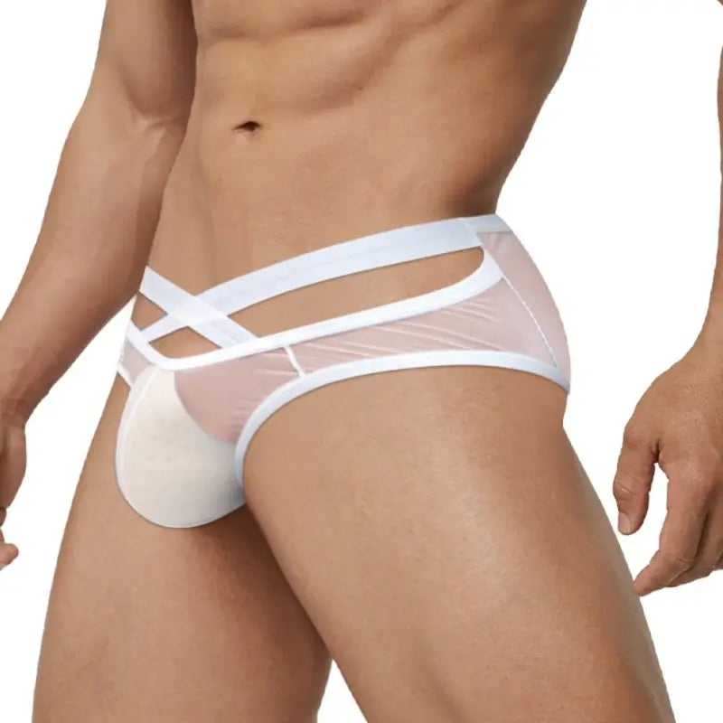 Adannu Briefs Men's Cross Strap Sheer Brief - U-Pouch Mesh Underwear AD322