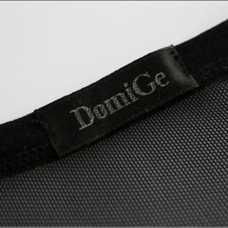 Black sheer top neckline detail — stretch mesh collar	