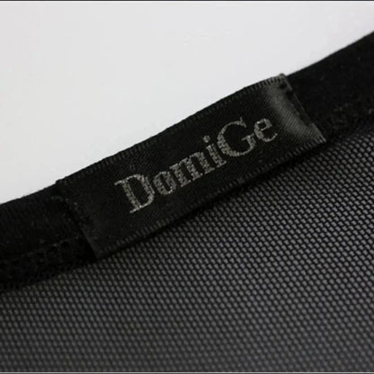 Black sheer top neckline detail — stretch mesh collar	